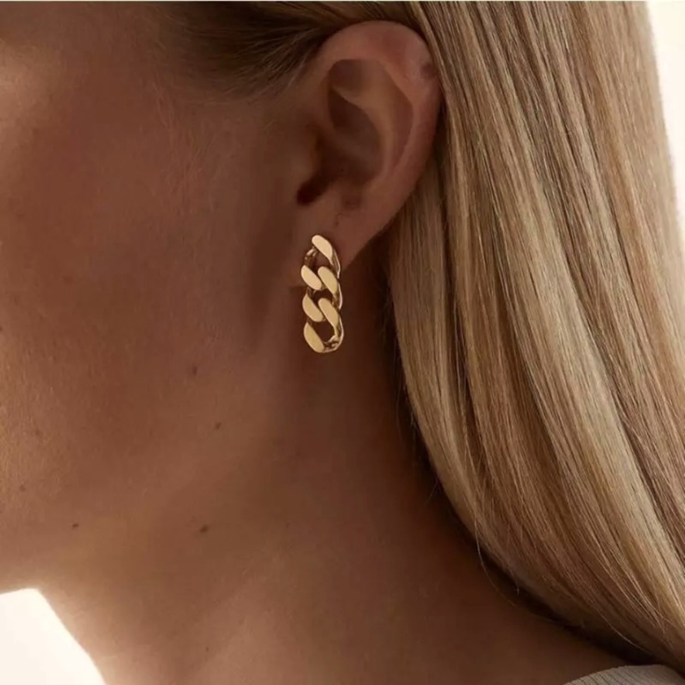 “Intentions” Chain Link Minimalist Boho Indie Streetwear Fashion Dainty Earrings - Picture 4 of 12